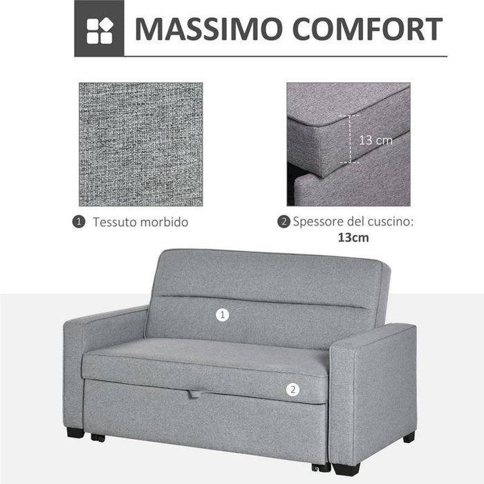 DIVANO LETTO 2 POSTI E SCHIENALE A 3 RECLINAZIONI154 X 87 X 89 CM GRIGIO