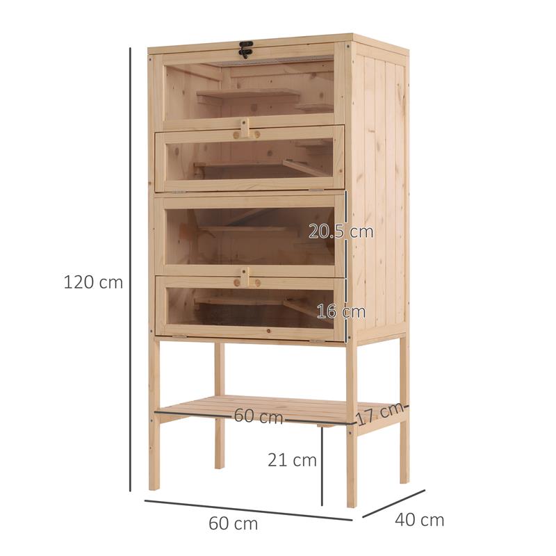GABBIA PER RODITORI E CRICETI A 4 RIPIANI CON TETTO APRIBILE IN LEGNO 60X40X120CM