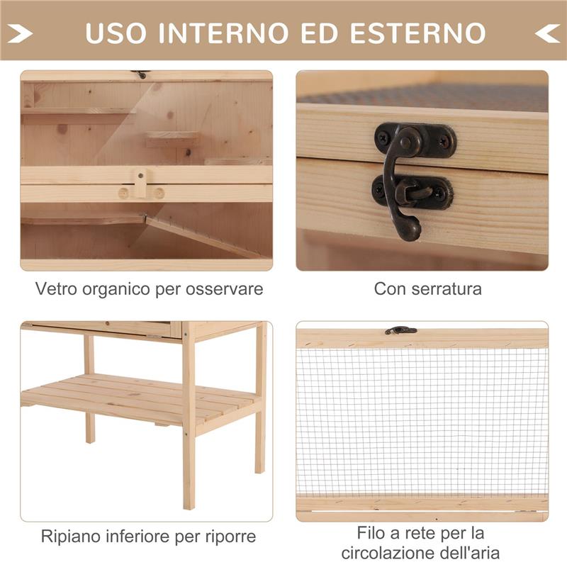 GABBIA PER RODITORI E CRICETI A 4 RIPIANI CON TETTO APRIBILE IN LEGNO 60X40X120CM