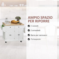 CARRELLO DA CUCINA PORTAVIVANDE CON CASSETTI E PORTASPEZIE IN LEGNO BIANCO