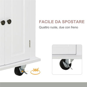 CARRELLO DA CUCINA PORTAVIVANDE CON CASSETTI E PORTASPEZIE IN LEGNO BIANCO
