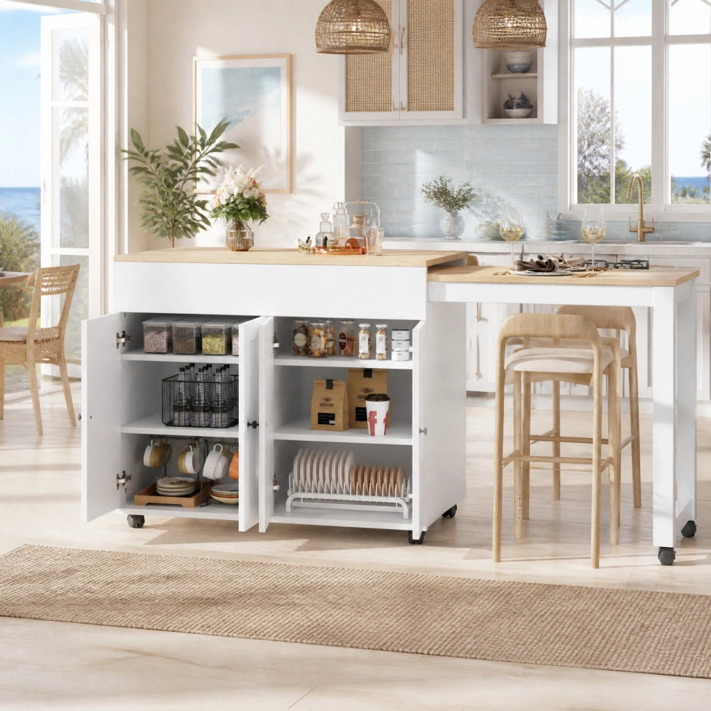 Tavolo bar estensibile con 6 ripiani in MDF bianco