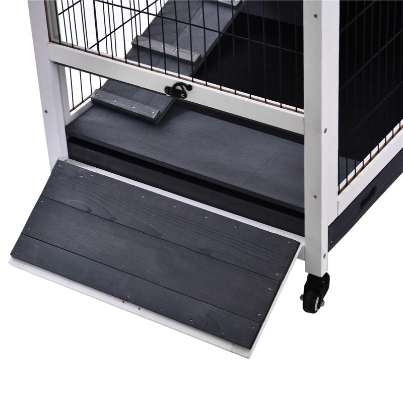 GABBIA PER CONIGLI E PORCELLINI D'INDIA, 4 RUOTE, CASETTA E RAMPA, LEGNO