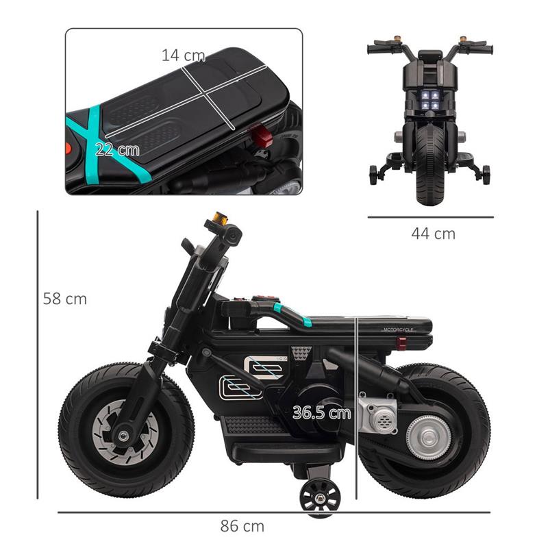 MOTO ELETTRICA CON ROTELLE PER BAMBINI 3-5 ANNI NERA