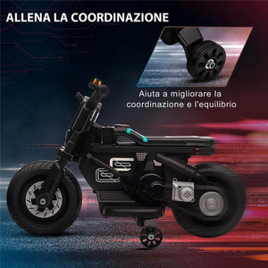 MOTO ELETTRICA CON ROTELLE PER BAMBINI 3-5 ANNI NERA