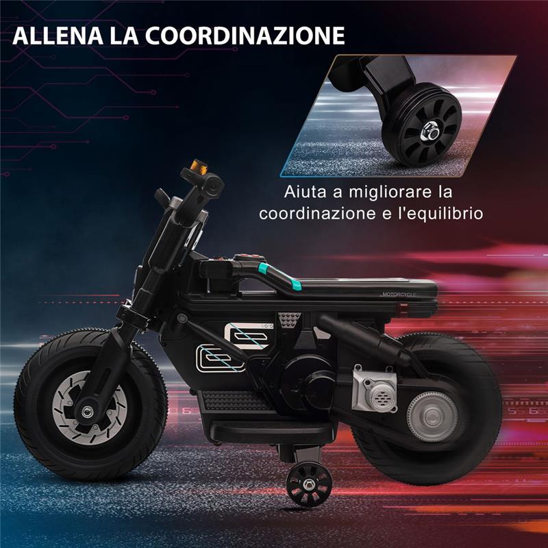 MOTO ELETTRICA CON ROTELLE PER BAMBINI 3-5 ANNI NERA