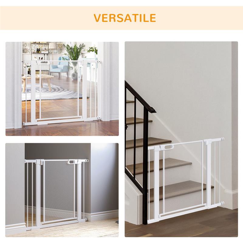 CANCELLINO PER CANI ESTENSIBILE A PRESSIONE CON CHIUSURA AUTOMATICA PER SPAZI DA 75-103CM, BIANCO