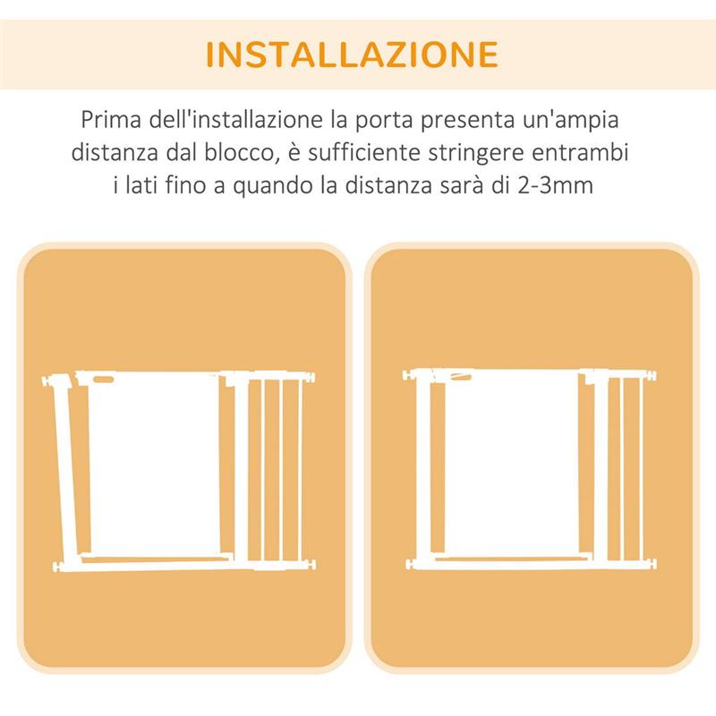 CANCELLINO PER CANI ESTENSIBILE A PRESSIONE CON CHIUSURA AUTOMATICA PER SPAZI DA 75-103CM, BIANCO