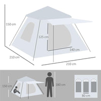 TENDA DA CAMPEGGIO DA 2-3 PERSONE CON VERANDA 210 X 210 X 150 CM GRIGIA E BIANCA