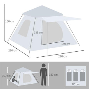 TENDA DA CAMPEGGIO DA 2-3 PERSONE CON VERANDA 210 X 210 X 150 CM GRIGIA E BIANCA