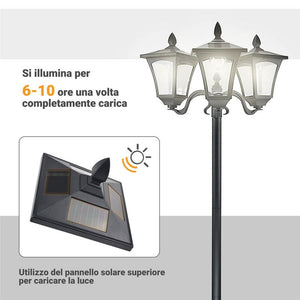 LAMPADA SOLARE CON 3 LED IP44 51.5×47×182.5CM COLORE NERO