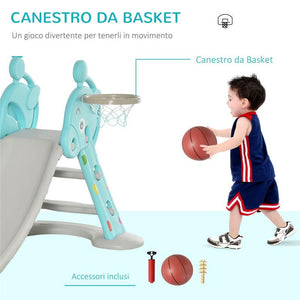 SCIVOLO PER BAMBINI CON CANESTRO BASKET ETÀ 2-4 ANNI GRIGIO E BLU