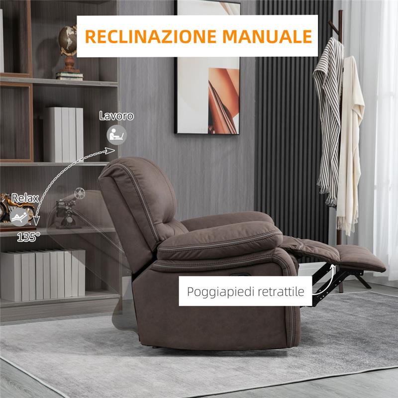 POLTRONA RELAX CON RECLINAZIONE MANUALE E POGGIAPIEDI 97 X 99 X 96 CM MARRONE