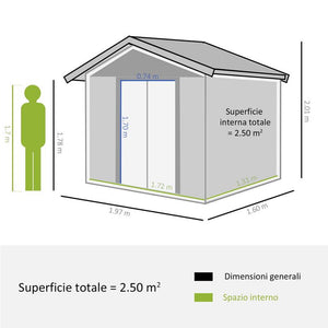 CASETTA DA GIARDINO IN ACCIAIO E PP CON PRESE D'ARIA 197X160X178-201CM