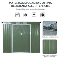 CASETTA DA GIARDINO IN ACCIAIO CON DOPPIA PORTA 213X130X173 CM VERDE