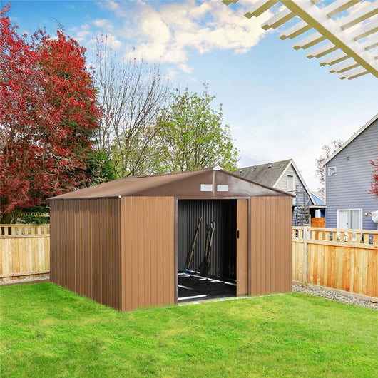 CASETTA DA GIARDINO CON 2 PORTE SCORREVOLI E IN ACCIAIO 340 X 386 X 200CM GIALLO