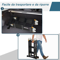 SCALA IN ALLUMINIO 5 IN 1 NERA PER INTERNI ED ESTERNI CARICO MASSIMO 150 KG