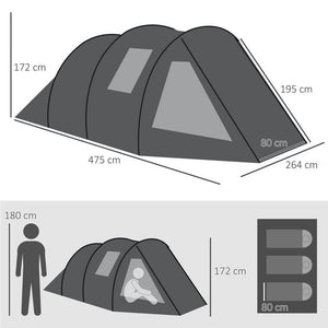 TENDA DA CAMPEGGIO TUNNEL PER 3-4 PERSONE 475 X 264 X 172 CM NERO