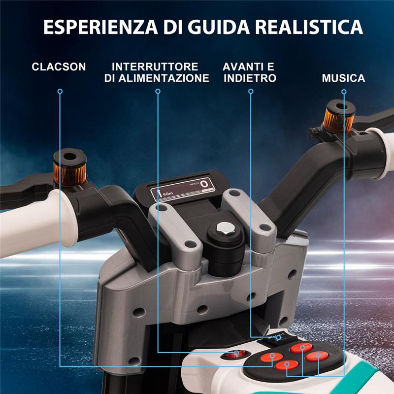MOTO ELETTRICA CON ROTELLE PER BAMBINI 3-5 ANNI BIANCA E NERA