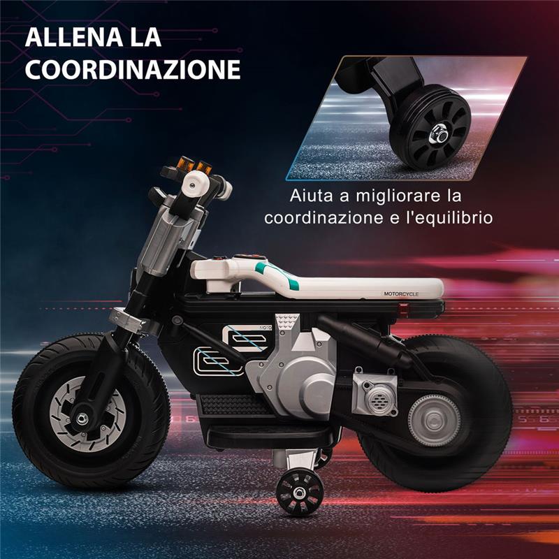 MOTO ELETTRICA CON ROTELLE PER BAMBINI 3-5 ANNI BIANCA E NERA