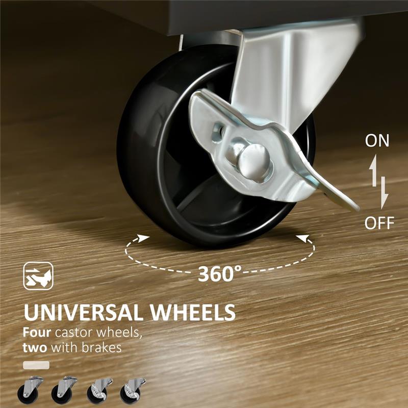 CARRELLO DA CUCINA MULTIUSO IN LEGNO CON 2 CASSETTI ARMADIETTO E 4 RUOTE NERO