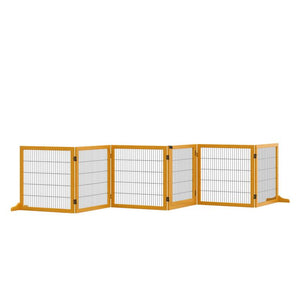 CANCELLETTO PER CANI DI PICCOLA/MEDIA TAGLIA IN LEGNO E ACCIAIO CON 6 PANNELLI PIEGHEVOLI, 432X36X70CM