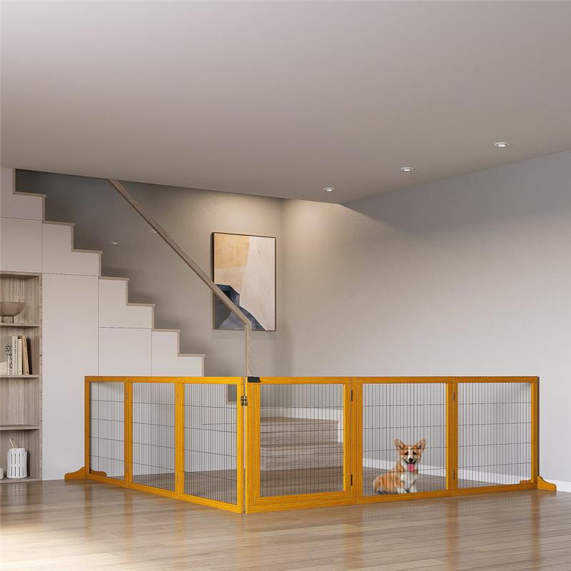 CANCELLETTO PER CANI DI PICCOLA/MEDIA TAGLIA IN LEGNO E ACCIAIO CON 6 PANNELLI PIEGHEVOLI, 432X36X70CM