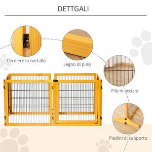 CANCELLETTO PER CANI DI PICCOLA/MEDIA TAGLIA IN LEGNO E ACCIAIO CON 6 PANNELLI PIEGHEVOLI, 432X36X70CM