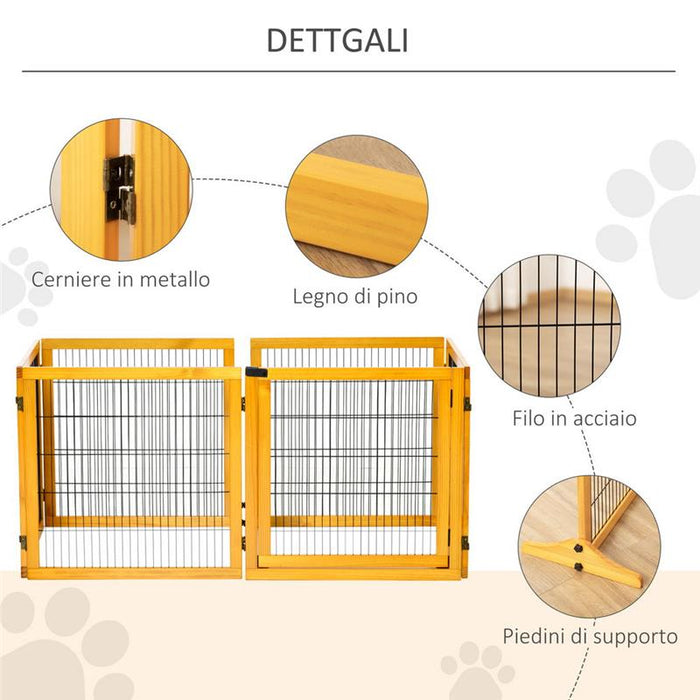 CANCELLETTO PER CANI DI PICCOLA/MEDIA TAGLIA IN LEGNO E ACCIAIO CON 6 PANNELLI PIEGHEVOLI, 432X36X70CM