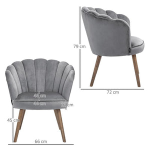 POLTRONA IN VELLUTO IMBOTTITA CON SCHIENALE A CONCHIGLIA 66X72X79 CM GRIGIO