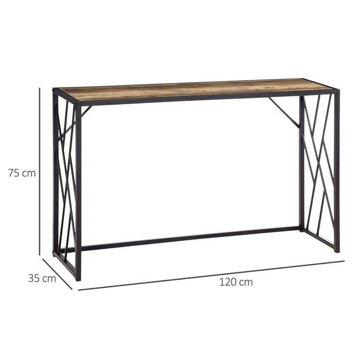 TAVOLO CONSOLLE IN STILE INDUSTRIALE IN ACCIAIO E LEGNO, 120X35X75CM, MARRONE