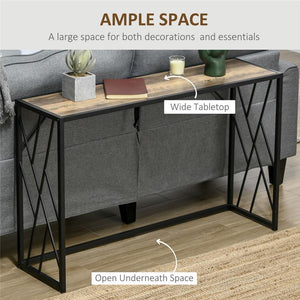 TAVOLO CONSOLLE IN STILE INDUSTRIALE IN ACCIAIO E LEGNO, 120X35X75CM, MARRONE