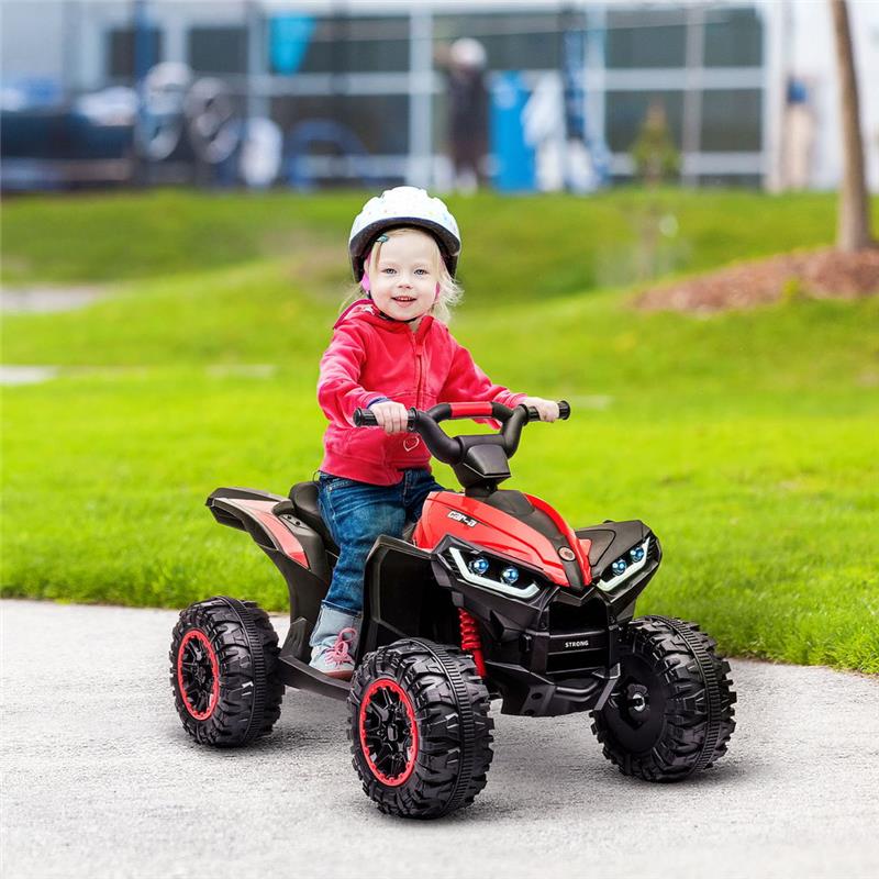 QUAD ELETTRICO PER BAMBINI 12V, 2 VELOCITÀ, RUOTE LARGHE CON SOSPENSIONI E FARI LED, ETÀ 3-5 ANNI, ROSSO