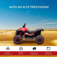 QUAD ELETTRICO PER BAMBINI 12V, 2 VELOCITÀ, RUOTE LARGHE CON SOSPENSIONI E FARI LED, ETÀ 3-5 ANNI, ROSSO