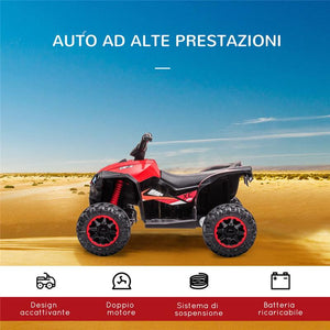QUAD ELETTRICO PER BAMBINI 12V, 2 VELOCITÀ, RUOTE LARGHE CON SOSPENSIONI E FARI LED, ETÀ 3-5 ANNI, ROSSO