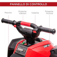 QUAD ELETTRICO PER BAMBINI 12V, 2 VELOCITÀ, RUOTE LARGHE CON SOSPENSIONI E FARI LED, ETÀ 3-5 ANNI, ROSSO