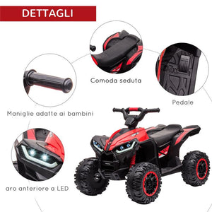 QUAD ELETTRICO PER BAMBINI 12V, 2 VELOCITÀ, RUOTE LARGHE CON SOSPENSIONI E FARI LED, ETÀ 3-5 ANNI, ROSSO