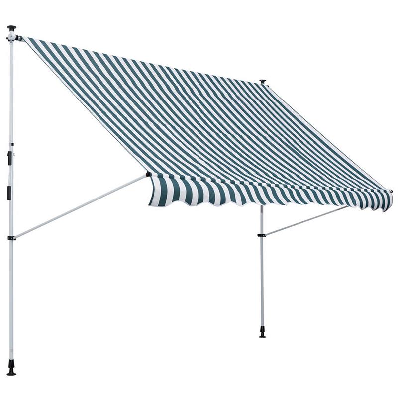 TENDA DA SOLE A BRACCI CON MANOVELLA 300 X 150 CM RIGHE BIANCHE E VERDI