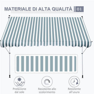 TENDA DA SOLE A BRACCI CON MANOVELLA 300 X 150 CM RIGHE BIANCHE E VERDI