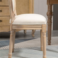 SET 2 SEDIE IMBOTTITE PER SOGGIORNO STILE VINTAGE RÉTRO IN LEGNO E TESSUTOBIANCO