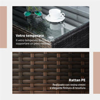 TAVOLINO DA GIARDINO IN RATTAN CON TOP VETRO 85 X 50 X 39 CM MARRONE