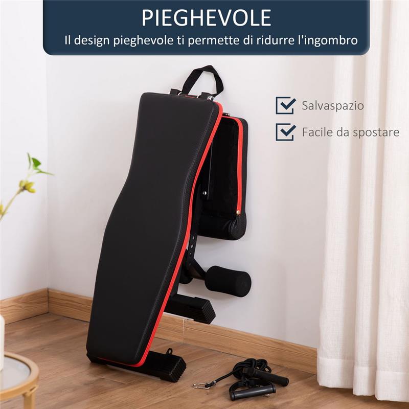 PANCA MULTIFUNZIONE INCLINAZIONE REGOLABILE ED ELASTICI 130X48X48 - 109 CM NERO