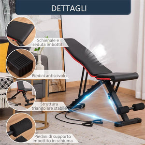 PANCA MULTIFUNZIONE INCLINAZIONE REGOLABILE ED ELASTICI 130X48X48 - 109 CM NERO
