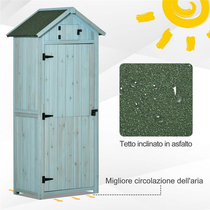 CASETTA DA GIARDINO PORTA ATTREZZI IN LEGNO CON 3 RIPIANI 77X54.2X179CM BLU