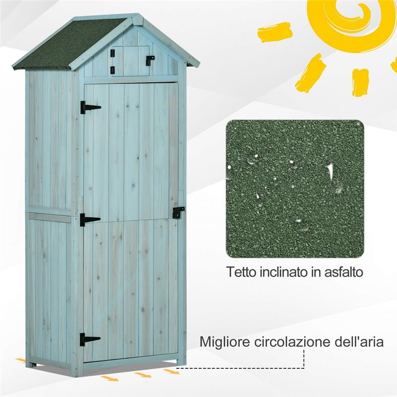 CASETTA DA GIARDINO PORTA ATTREZZI IN LEGNO CON 3 RIPIANI 77X54.2X179CM BLU