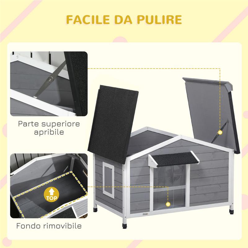 CASETTA PER CANI IN LEGNO CON DESIGN RIALZATO E 2 FINESTRE 109 X 79 X 72 CM