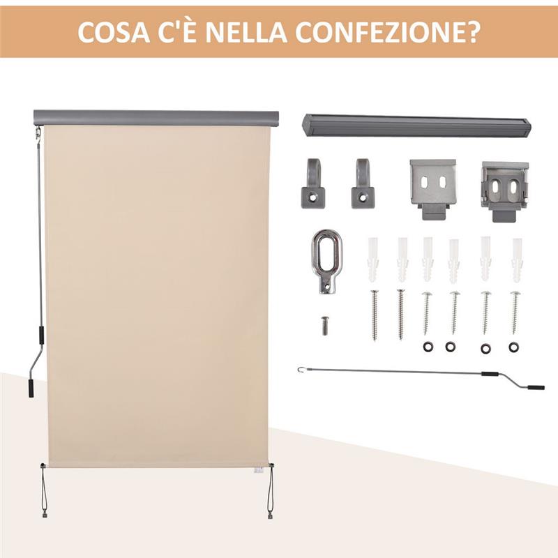 TENDA DA SOLE AVVOLGIBILE CON INSTALLAZIONE A MURO 120 X 200 CM BEIGE