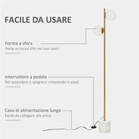 LAMPADA DA TERRA CON 2 PARALUMI A SFERA 35X35X165 CM ORO E BIANCO