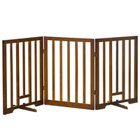 CANCELLINO PER CANI PIEGHEVOLE A 3 PANNELLI CON PIEDINI ANTISCIVOLO PER CORRIDOI, SCALE E STANZE, IN LEGNO DI PINO, 181X35X76 CM, MARRONE SCURO