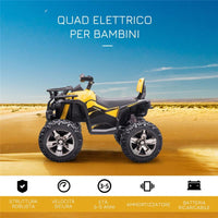 QUAD PER BAMBINI ELETTRICO 12V CON FARI E BATTERIA RICARICABILE, ETÀ 3-5 ANNI, 100X65X73CM, GIALLO